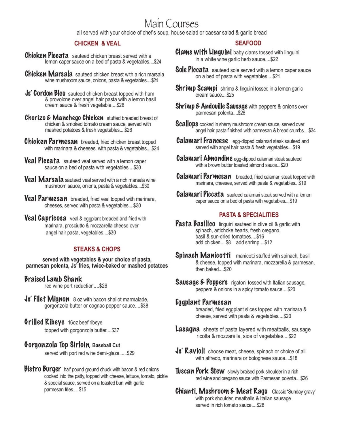 Food | Js' Old Town Bistro